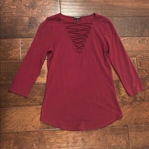 Express Burgundy Top with Crisscross Detail